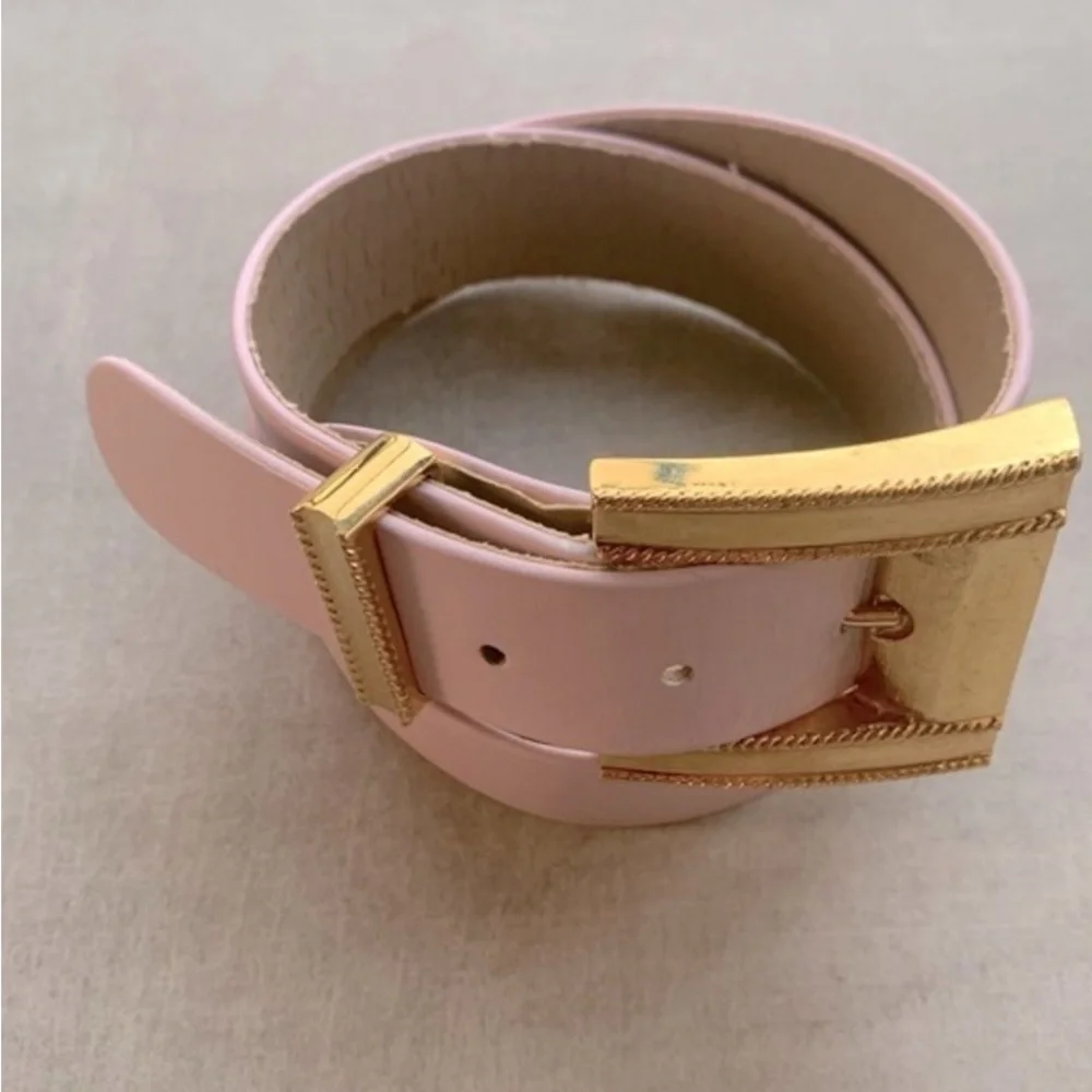 Classic Pink Leather Belt with Gold Buckle